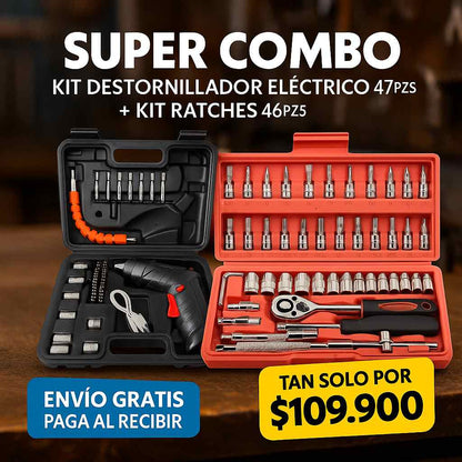 SUPER COMBO DESTORNILLADOR ELECTRICO Y RATCHES