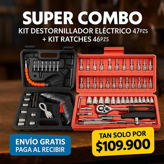 SUPER COMBO DESTORNILLADOR ELECTRICO Y RATCHES